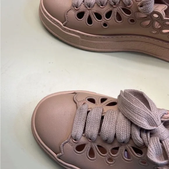 NWT AGL Cutout Leather Platform Sneakers in Tan beige – Made in Italy - Picture 4 of 6